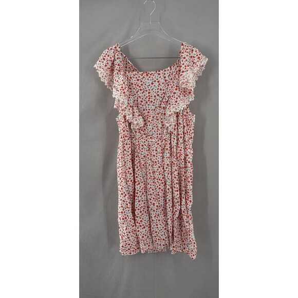 Old Navy 2X Dress Mini Open Back Pockets Ruffles Ditsy Floral Red White NWT - Picture 1 of 8